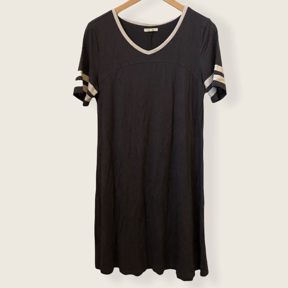 Grey Double Sleeve Stripe Jersey T-Shirt Dress